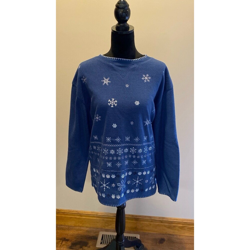 Vintage‎ Bobbie Brooks Sweatshirt Snowflake Christmas Holiday Fleece  Blue Sz XL